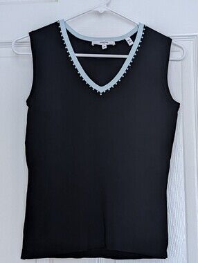 Vero Moda Black Sleeveless V-Neck Tank with Light Blue Trim